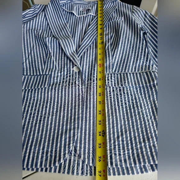 ELLE Open Front Vneck Blazer Shacket Women White/Blue striped 3/4 Sleeve Sz: M - Picture 11 of 14